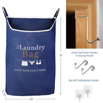 Load image into Gallery viewer, Fine Living Co. Large Hanging Laundry Hamper with Over Door Hooks &amp; Adhesive Durable Space Saving Laundry Bag with Zipper and Wide Open Top Hanging Dorm Laundry Hamper (Navy Blue with Print XL)