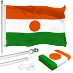 Load image into Gallery viewer, G128 Combo Pack: 6 Ft Tangle Free Aluminum Spinning Flagpole (Silver) &amp; Niger Nigerien Flag  3x5 Ft LiteWeave Pro Series Printed 150D Polyester  Pole with Flag Included