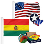 Load image into Gallery viewer, G128 Combo Pack: USA American Flag 3x5 Ft Embroidered Stars &amp; Bolivia (Bolivian) Flag 3x5 Ft Doublesided Embroidered 210D