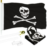 Load image into Gallery viewer, G128 Combo Pack: 5 Ft Tangle Free Aluminum Spinning Flagpole (White) &amp; Pirate Jolly Roger Bones Flag 2.5x4 Ft, ToughWeave Series Embroidered 300D Polyester  Pole with Flag Included