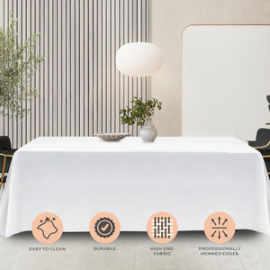 2 Pack Classic White Tablecloth 90x156 inch for 8 Foot Rectangle Table Polyester