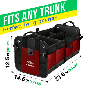 Trunk Organizer with Covering Net Attachable Non Slip Pads and Stainless Hooks Red Black