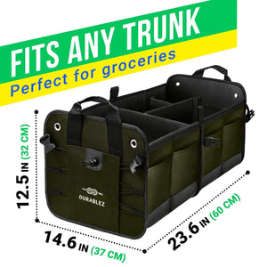 Trunk Organizer with Covering Net Attachable Non Slip Pads and Stainless Hooks Military Green