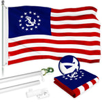 Load image into Gallery viewer, G128 Combo Pack: 5 Ft Tangle Free Aluminum Spinning Flagpole (Silver) &amp; American USA Yacht Ensign Flag 2.5x4 Ft, ToughWeave Series Embroidered 300D Polyester  Pole with Flag Included