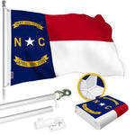 Load image into Gallery viewer, G128 Combo Pack: 5 Ft Tangle Free Spinning Flagpole (Silver) &amp; North Carolina Flag 2.5x4 Ft Embroidered 220GSM Spun Polyester, Brass Grommets (Flag Included) Aluminum Flag Pole