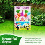 Load image into Gallery viewer, G128 Combo Pack: Garden Flag Stand Black 36 in x 16 in &amp; Garden Flag Happy Easter Decoration Rabbit Gnome in Truck 12x18 DoubleSided Blockout Fabric