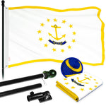 Load image into Gallery viewer, G128  6 Feet Tangle Free Spinning Flagpole (Black) Rhode Island Flag Brass Grommets Embroidered 3x5 ft (Flag Included) Aluminum Flag Pole