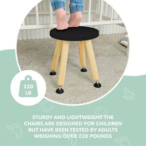 Wooden Step Stool for Kids and Toddlers Set of 4 Black Extendable Legs Kids Chair Sensory Table Stool Children's Round Sitting Stool with Leveling Feet and Anti Slip Pads