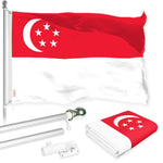 Load image into Gallery viewer, G128 Combo Pack: 6 Ft Tangle Free Aluminum Spinning Flagpole (Silver) &amp; Singapore Singaporean Flag 3x5 Ft, LiteWeave Pro Series Printed 150D Polyester  Pole with Flag Included