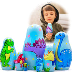 Load image into Gallery viewer, Dinosaur Nesting Dolls Set 7 pcs Dinosaur Decor Matryoshka Dolls Hand Painted
