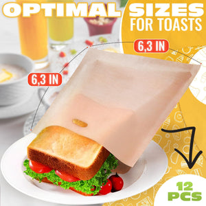 12Pcs Non Stick Toaster Bags Reusable – 6.7 x7.5  Grilled Cheese Bags Heat Resistant & Easy to Clean  Mess Free Toasting Sandwiches Panini & More  Compatible with Toaster Oven Microwave & Grill