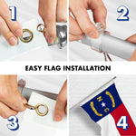 Load image into Gallery viewer, G128 Combo Pack: 5 Ft Tangle Free Spinning Flagpole (Silver) &amp; North Carolina Flag 2.5x4 Ft Embroidered 220GSM Spun Polyester, Brass Grommets (Flag Included) Aluminum Flag Pole
