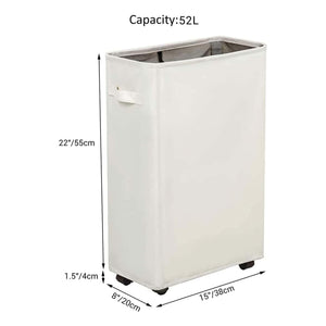 Slim Rolling Laundry Hamper   Standable Corner Design   Handy Storage Bin Laundry Basket   52L Storage Bin   Slim Hamper with Wheels   15×8×22  (22  Beige)