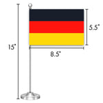 Load image into Gallery viewer, G128 Germany German Deluxe Desk Flag Set  8.5x5.5 In  Printed 300D Polyester, with Silver Dome and Base, 15 Metal Pole, Decorations For Office, Home and Festival Events Celebration