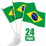 Load image into Gallery viewer, G128 24 Pack Handheld Brazil Brazilian Stick Flags  12x18 In  Printed 150D Polyester, Country Flag, Solid Wooden Stick, Spear Gold Tip
