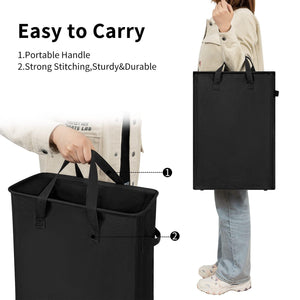 Slim Laundry Hamper With Handles Collapsible Laundry Basket Thin Dirty Clothes Basket Narrow Laundry Bag Foldable Dirty Clothes Hamper 45L (21 inchesBlack)