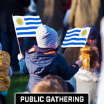 Load image into Gallery viewer, G128 24 Pack Handheld Uruguay Uruguayan Stick Flags  12x18 In  Printed 150D Polyester, Country Flag, Solid Wooden Stick, Spear Gold Tip
