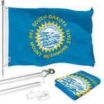 Load image into Gallery viewer, G128 Combo Pack: 6 Ft Tangle Free Spinning Flagpole (Silver) &amp; South Dakota Flag 3x5 Ft Printed 150D Polyester, Brass Grommets (Flag Included) Aluminum Flag Pole