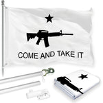 Load image into Gallery viewer, G128 Combo Pack: 6 Feet Tangle Free Spinning Flagpole (Silver) Come and Take It Rifle Flag 3x5 ft Printed 150D Brass Grommets (Flag Included) Aluminum Flag Pole
