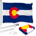 Load image into Gallery viewer, G128 Combo Pack: 6 Feet Tangle Free Spinning Flagpole (Silver) Colorado CO State Flag 3x5 ft Printed 150D Brass Grommets (Flag Included) Aluminum Flag Pole
