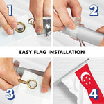 Load image into Gallery viewer, G128 Combo Pack: 6 Ft Tangle Free Aluminum Spinning Flagpole (Silver) &amp; Singapore Singaporean Flag 3x5 Ft, LiteWeave Pro Series Printed 150D Polyester  Pole with Flag Included