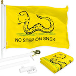 Load image into Gallery viewer, G128 Combo Pack: 6 Ft Tangle Free Spinning Flagpole (White) &amp; No Step on Snek Cute Cartoon Flag 3x5 Ft Printed 150D Polyester, Brass Grommets (Flag Included) Aluminum Flag Pole