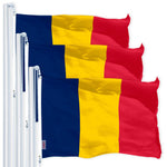 Load image into Gallery viewer, G128 3 Pack: Chad (Chadian) Flag  3x5 feet  Printed 150D Indoor/Outdoor, Vibrant Colors, Brass Grommets, Quality Polyester, Much Thicker More Durable Than 100D 75D Polyester