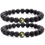 Load image into Gallery viewer, Black Lava Rock Beads Natural Stone Bracelets with Pyrite  Set of 2  Healing Crystal Energy Activation Power Chakra Reiki Elastic Stretch Bracelet for Protection Man Women Diffuser Elastic Yoga 8mm