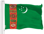 Load image into Gallery viewer, G128 Turkmenistan Turkmenistani Flag  3x5 Ft  LiteWeave Pro Series Printed 150D Polyester  Country Flag, Indoor/Outdoor, Vibrant Colors, Brass Grommets, Thicker and More Durable Than 100D 75D Poly