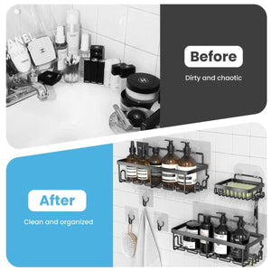 Shower Caddy 3 Pack Shower Organizer with 20 Hooks 3 Adhesive Hooks Large Steel