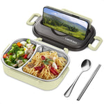 Load image into Gallery viewer, Stainless Steel Lunch Box for Hot Food – (48.5 oz) Stainless Steel Bento Box Adult with Phone Stand Spoon &amp; Chopstickss – 2 Compartment Hot Food Lunch Container with Durable Plastic &amp; Soft Rubber Lid