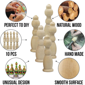 10 pcs Unfinished Wood Chess Pieces King Paint Your Own DIY Chess Keychain