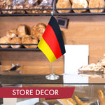 Load image into Gallery viewer, G128 Germany German Deluxe Desk Flag Set  8.5x5.5 In  Printed 300D Polyester, with Silver Dome and Base, 15 Metal Pole, Decorations For Office, Home and Festival Events Celebration