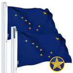 Load image into Gallery viewer, G128 2 Pack: Alaska AK State Flag  2.5x4 Ft  StormFlyer Series Embroidered 220GSM Spun Polyester  Embroidered Design, Indoor/Outdoor, Brass Grommets, Heavy Duty, All Weather