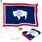 Load image into Gallery viewer, G128 Combo Pack: 6 Ft Tangle Free Spinning Flagpole (White) &amp; Wyoming Flag 3x5 Ft Printed 150D Polyester, Brass Grommets (Flag Included) Aluminum Flag Pole