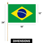 Load image into Gallery viewer, G128 24 Pack Handheld Brazil Brazilian Stick Flags  12x18 In  Printed 150D Polyester, Country Flag, Solid Wooden Stick, Spear Gold Tip