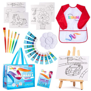 Paint Set for Kids Premium Art Supplies for Boys & Girls 27 Piece Washable Paint Set Includes Canvas Panels Paint Brushes Kids Apron Tabletop Art Easel & Storage Travel Bag