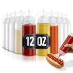 Load image into Gallery viewer, 10 Pack Plastic Condiment Squeeze Bottles 12 oz Refillable Squirt Bottles with Narrow Tip Leak Resistant Great for Oil Sauces Ketchup Mayonnaise Syrup Dressing BBQ Grilling &amp; Catering Use