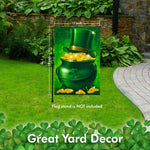 Load image into Gallery viewer, G128  St Patrick's Day Garden Flag, St Patrick's Themed Decorations  Pot of Gold and Hat,   12x18 Inch  Printed 150D Polyester  Rustic Holiday Seasonal Outdoor Flag