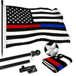 Load image into Gallery viewer, G128 Flag Pole 5 FT Black Tangle Free &amp; Thin Blue &amp; Red Flag 2.5x4 FT Combo Embroidered Spun Polyester
