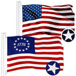 Load image into Gallery viewer, G128 Combo Pack: American USA Flag 4x6 Ft &amp; Betsy Ross 1776 Flag 4x6 Ft  Both ToughWeave Series Embroidered 300D Polyester, Embroidered Design, Indoor/Outdoor, Brass Grommets