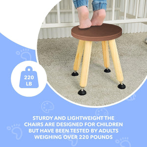 Wooden Step Stool for Kids and Toddlers – Set of 2 – Walnut – Extendable Legs Kids Chair – Sensory Table Seat – Children's Round Sitting Furniture with Leveling Feet and Anti Slip Pads