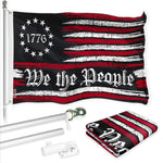 Load image into Gallery viewer, G128 Combo Pack: 6 Ft Tangle Free Aluminum Spinning Flagpole (Silver) &amp; We the People American Flag 3x5 Ft, LiteWeave Pro Series Printed 150D Polyester  Pole with Flag Included
