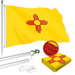 Load image into Gallery viewer, G128 Combo Pack: 5 Ft Tangle Free Spinning Flagpole (Silver) &amp; New Mexico Flag 2.5x4 Ft Embroidered 220GSM Spun Polyester, Brass Grommets (Flag Included) Aluminum Flag Pole