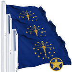 Load image into Gallery viewer, G128 3 Pack: Indiana IN State Flag  2x3 Ft  StormFlyer Series Embroidered 220GSM Spun Polyester  Embroidered Design, Indoor/Outdoor, Brass Grommets, Heavy Duty, All Weather