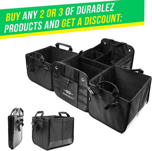 Trunk Organizer with Covering Net Attachable Non Slip Pads and Stainless Hooks Military Green