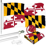 Load image into Gallery viewer, G128 Combo Pack: 5 Ft Tangle Free Aluminum Spinning Flagpole (Silver) &amp; Maryland MD State Flag 2.5x4 Ft, ToughWeave Series Embroidered 300D Polyester  Pole with Flag Included