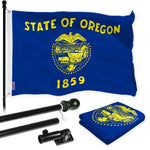 Load image into Gallery viewer, G128 Combo Pack: 6 Ft Tangle Free Spinning Flagpole (Black) &amp; Oregon Double Sided Flag 3x5 Ft Printed 150D Polyester, Brass Grommets (Flag Included) Aluminum Flag Pole