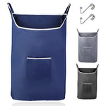 Load image into Gallery viewer, Fine Living Co. Large Hanging Laundry Hamper with Over Door Hooks &amp; Adhesive Durable Space Saving Laundry Bag with Zipper and Wide Open Top Hanging Dorm Laundry Hamper (Navy Blue XL)