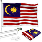 Load image into Gallery viewer, G128 Combo Pack: 6 Ft Tangle Free Spinning Flagpole (Silver) &amp; Malaysia Flag 3x5 Ft Printed 150D Polyester, Brass Grommets (Flag Included) Aluminum Flag Pole
